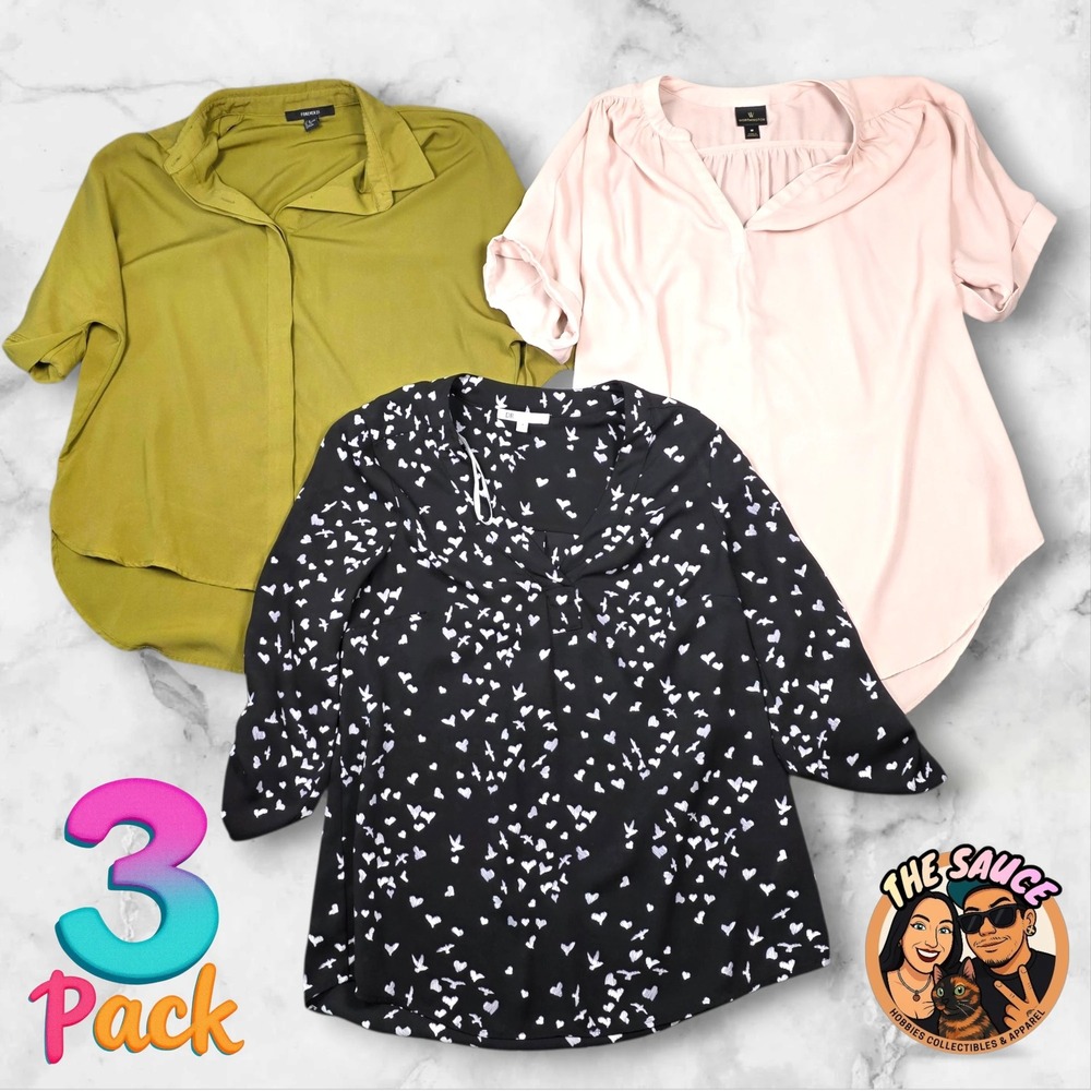 Bundle 3 Blouses Womens Medium Flowy Office Professional Workwear Classic Black